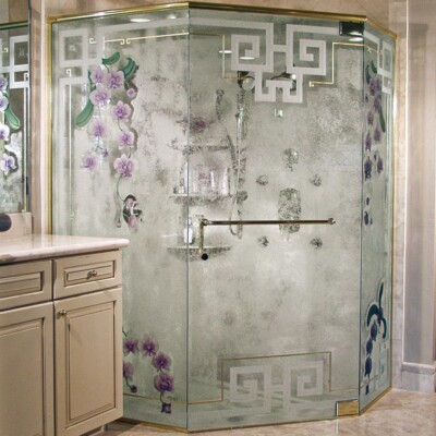 Etched Glass Shower Doors and Panels