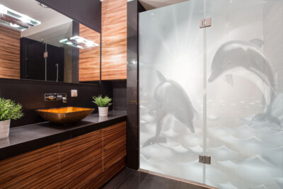 Custom Etched Glass Shower Doors