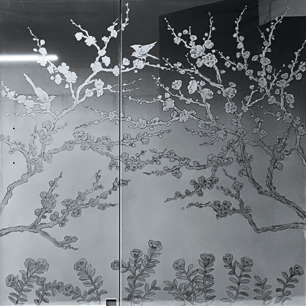 Custom Sandblasted/Etched Glass Shower Doors