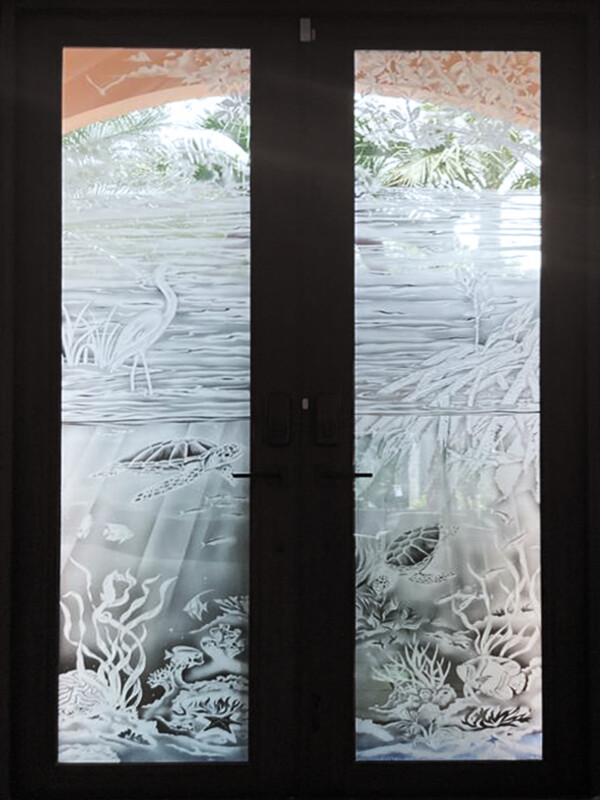 Custom Etched Sandblasted Glass Doors